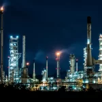 Oil and Gas Refinery lights up the night.