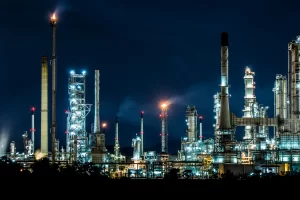 Oil and Gas Refinery lights up the night.