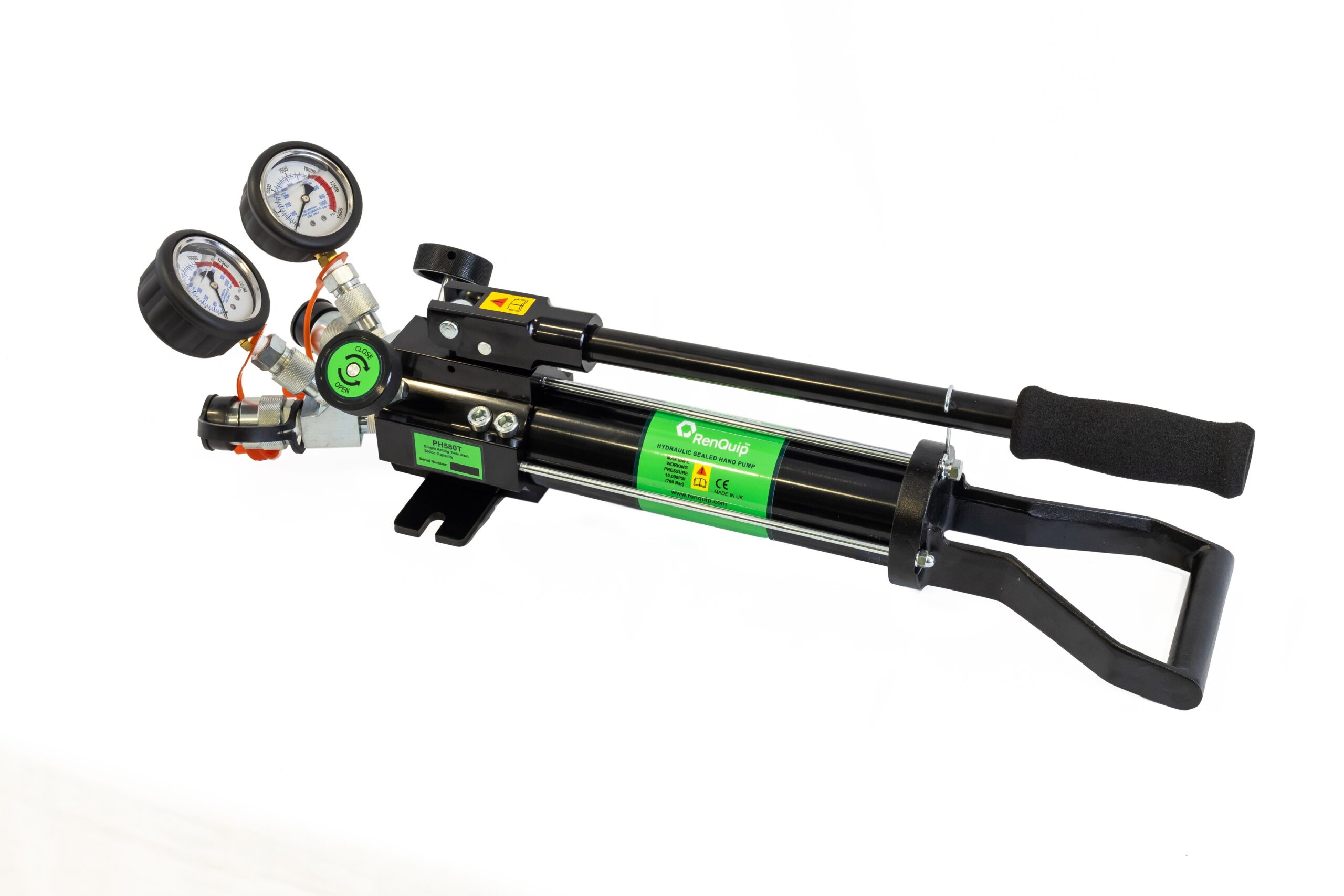 PH580T-Hydraulic Hand Pump with oil resevoir 580 cc, seal bladder which prevents air locks and leaks, operates precision tools like flange spreaders.