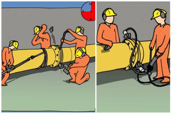 Traditional ways of spreading a flange versus the step wedge flange spreader