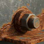 Rusted nut on a flat surface tight space