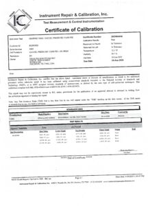 Quality Control Calibration Certificate