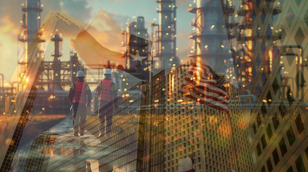 Mainteance workers returning to a refinery.